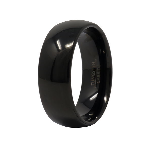 Closeup photo of Tungsten Ring Size 8.5 - 8mm Black High Polish Domed