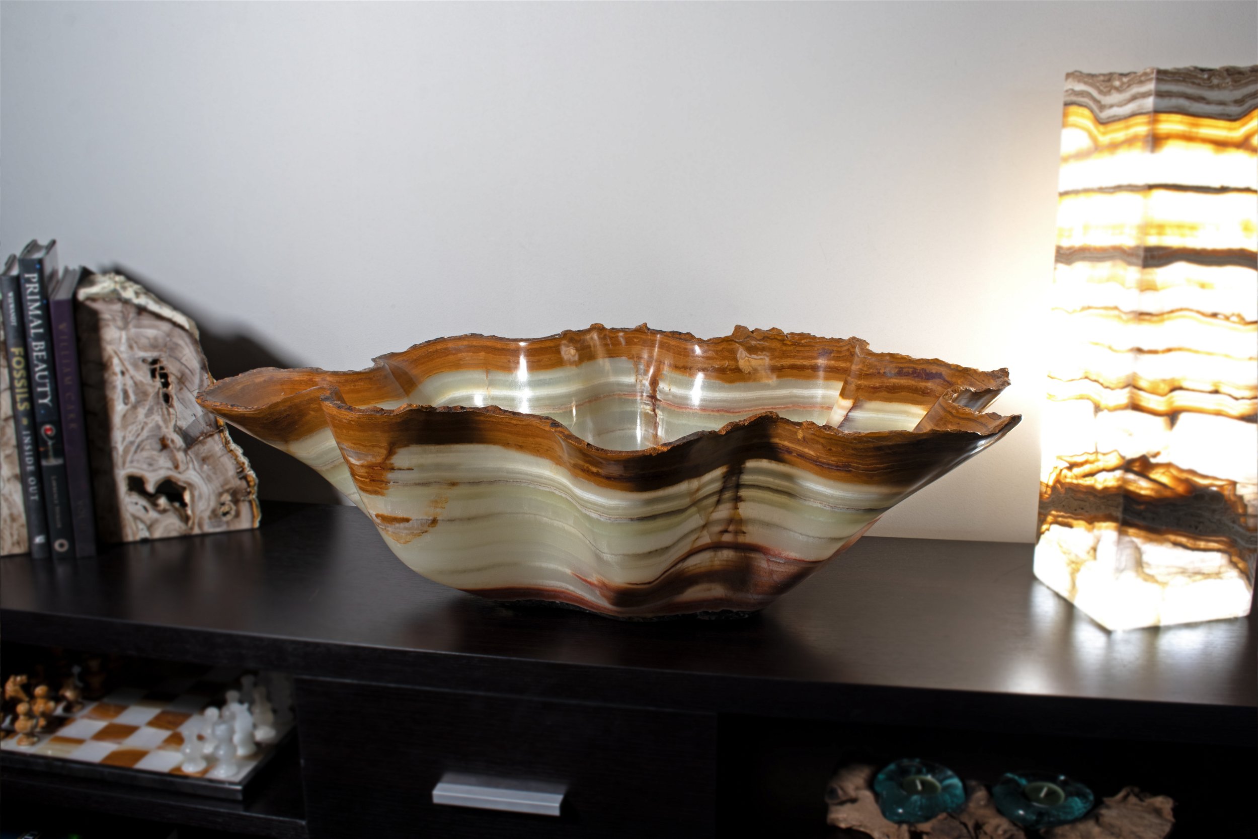 Green Talan Banded Onyx Vessel with Natural Edge