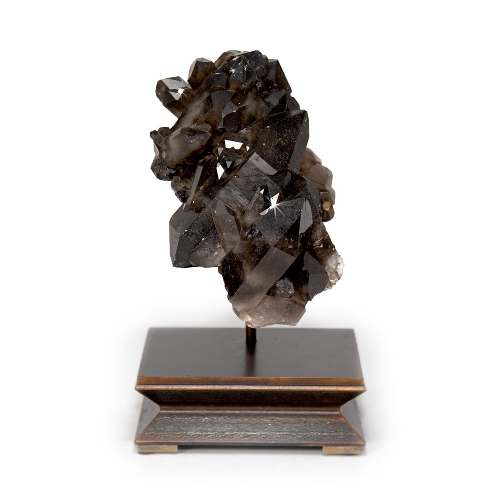 Shot of Smoky Quartz Cluster on Custom Metal Stand