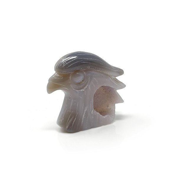 Closeup photo of Agate Druze Geode Eagle Head Carving - Amethyst Druze