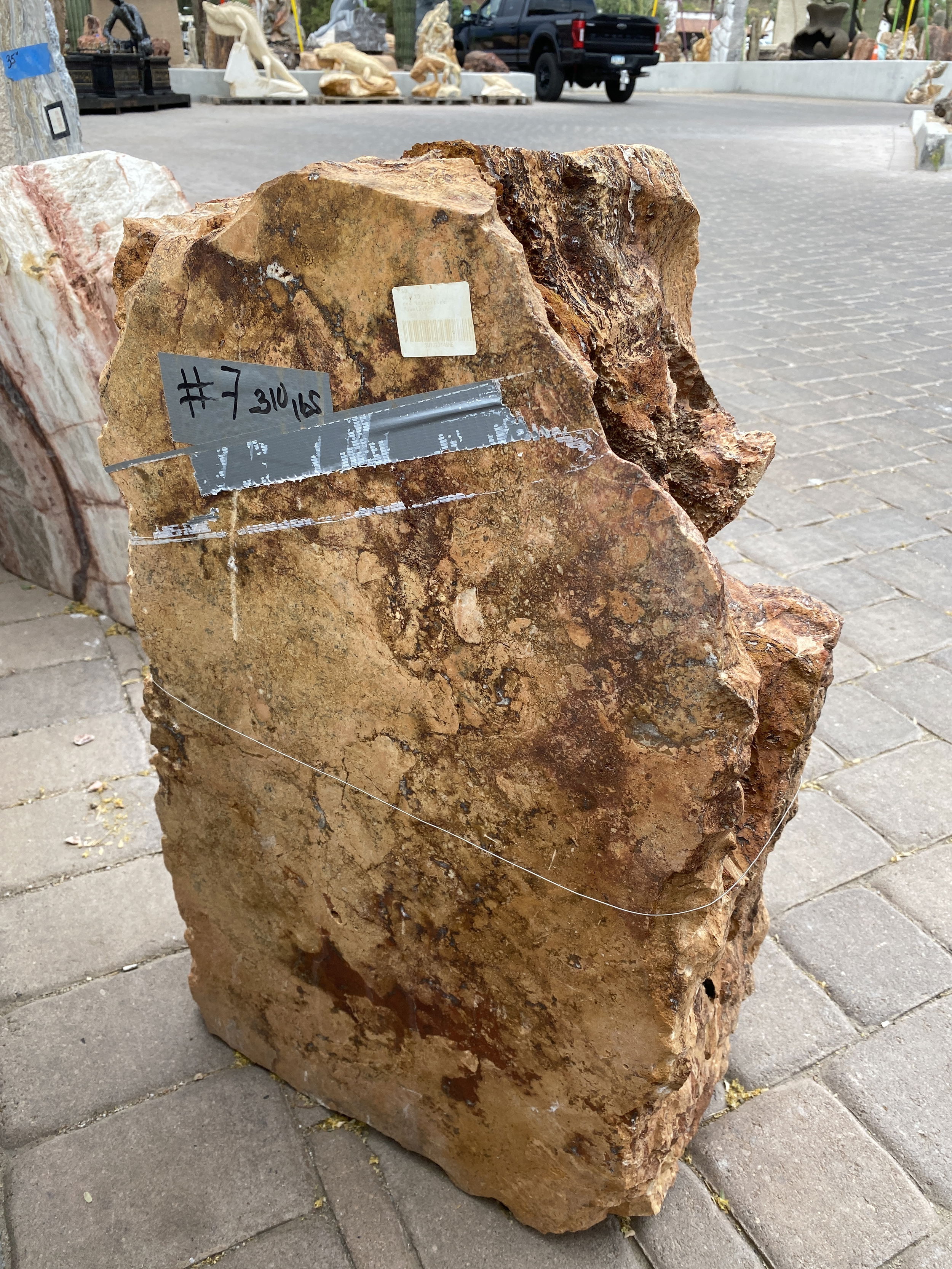 Red Travertine Fountain With Cut Side