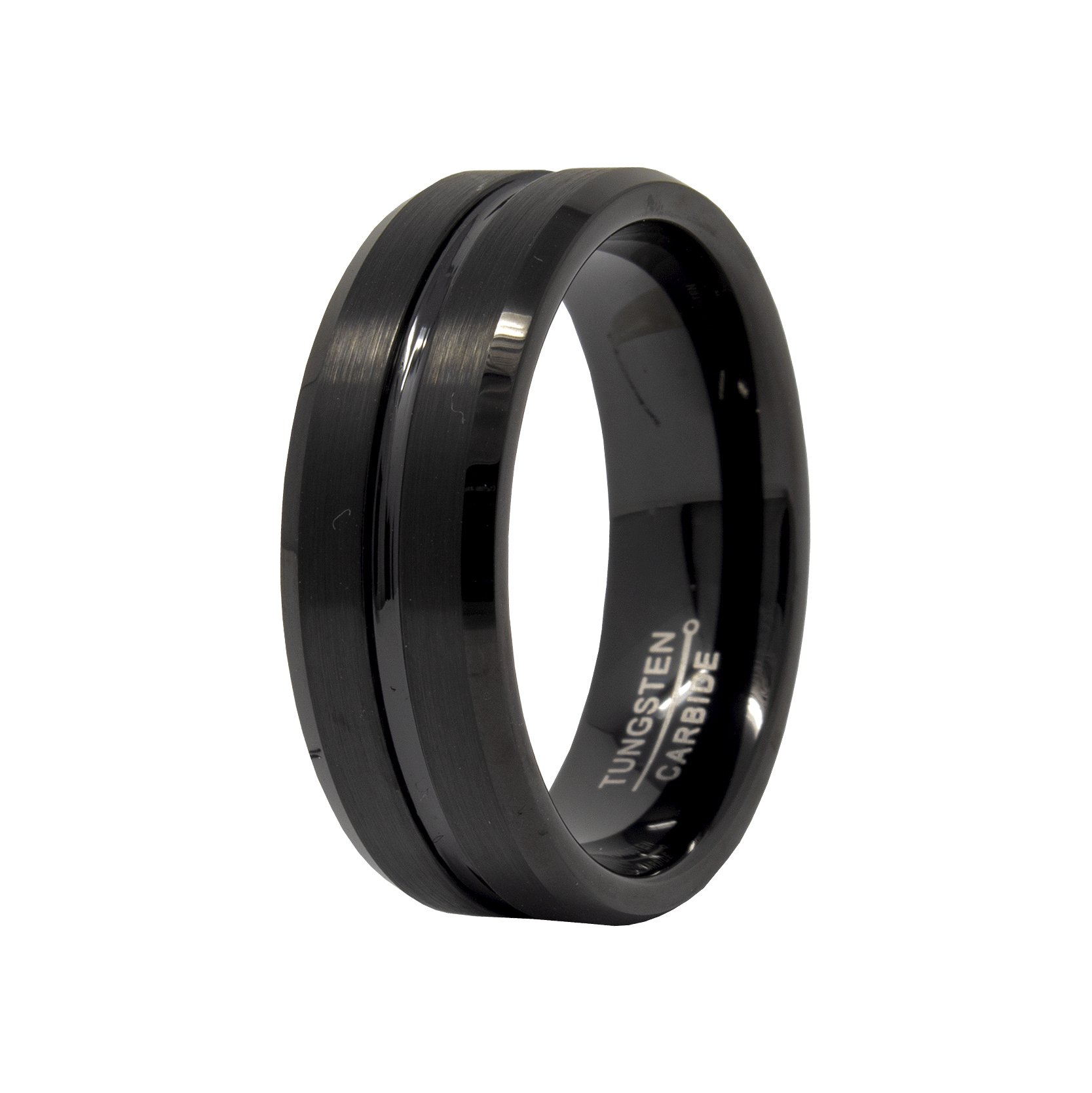 Tungsten Ring Size 8 Black With Center Groove