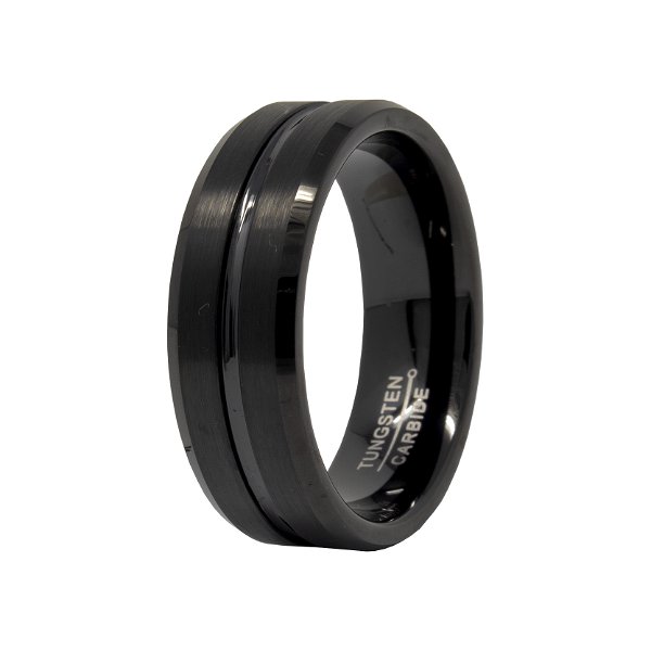 Closeup photo of Tungsten Ring Size 8 Black With Center Groove