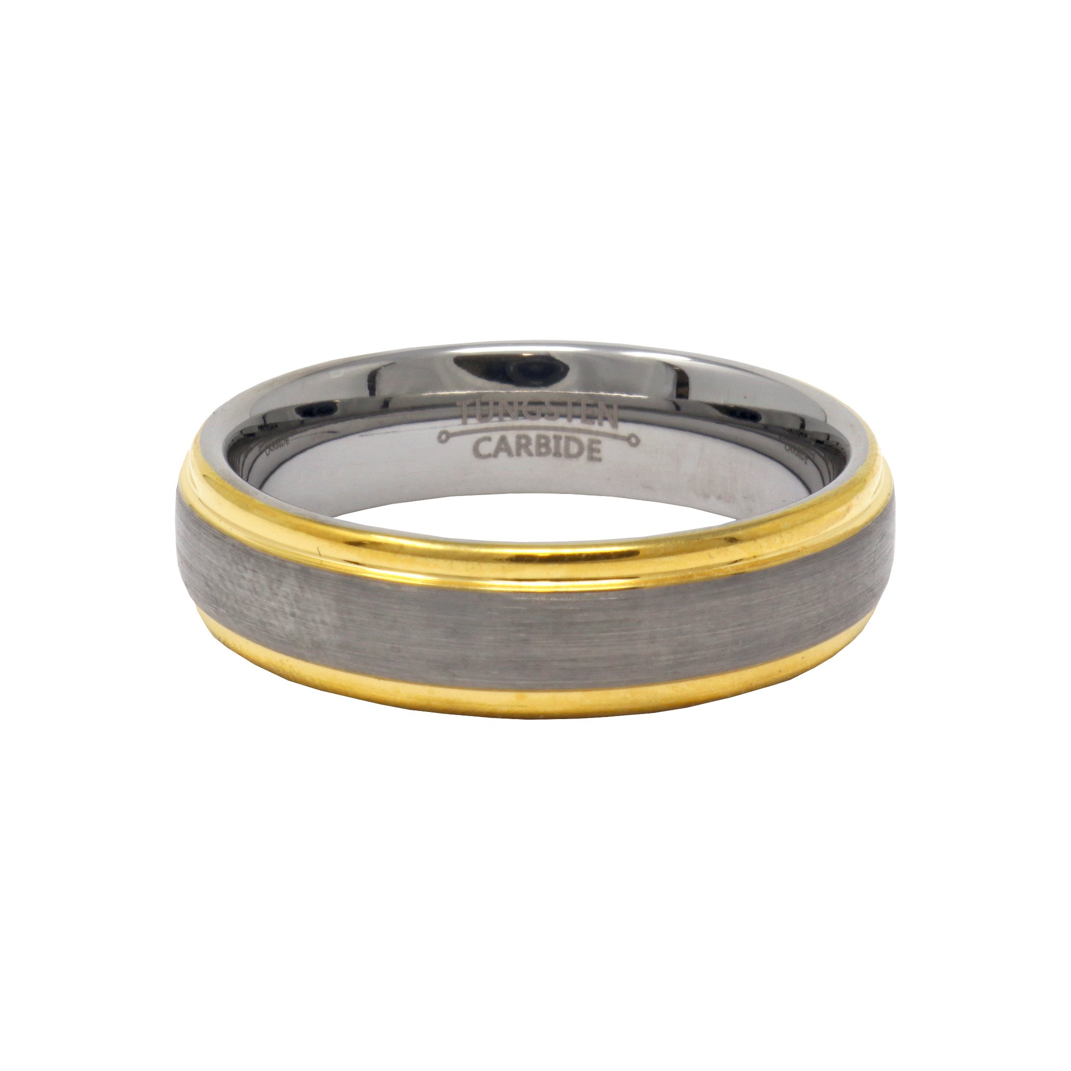 Tungsten Ring Size 7.5 - 6mm Brushed Center Yellow Plated