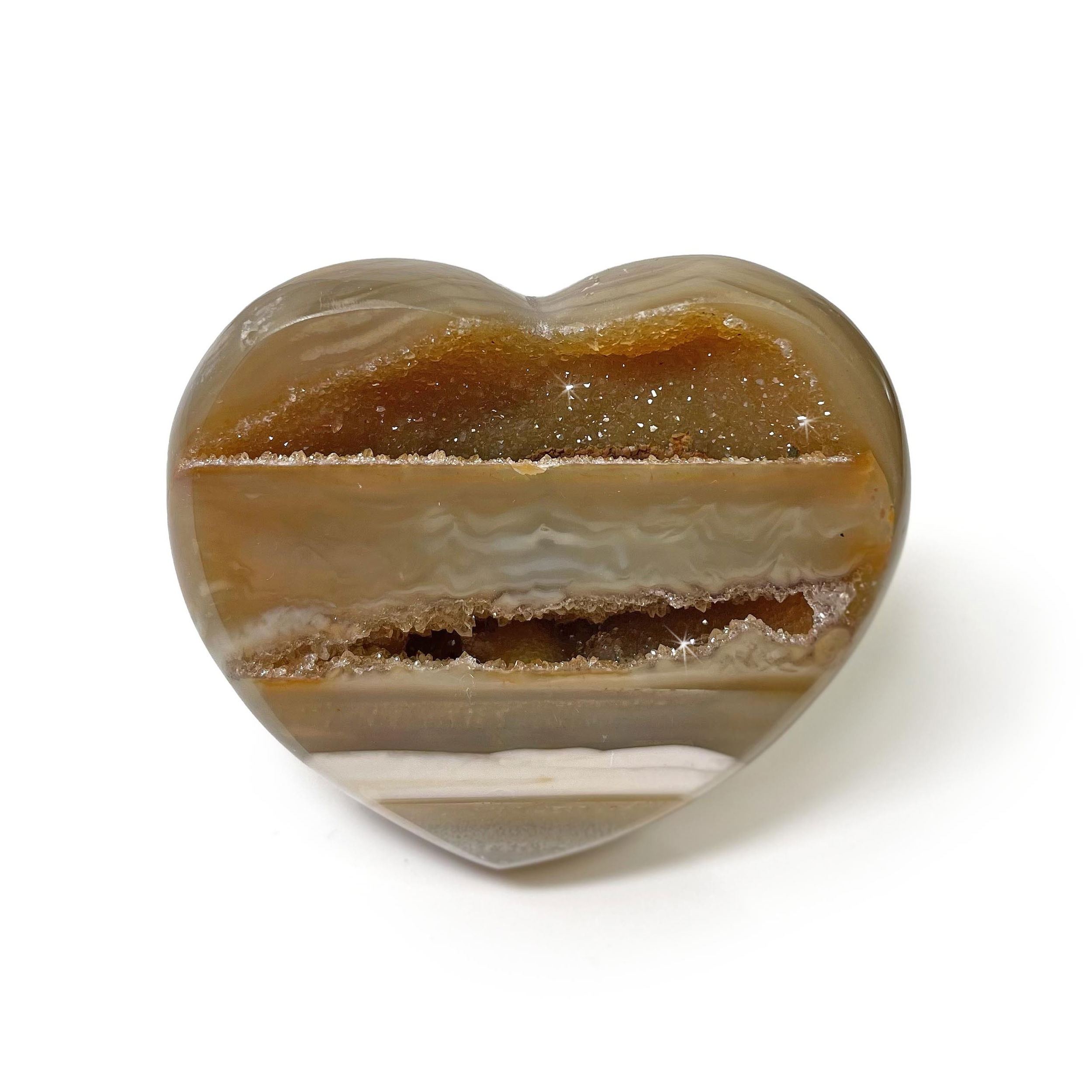 Agate Druze Heart on Lucite Stand