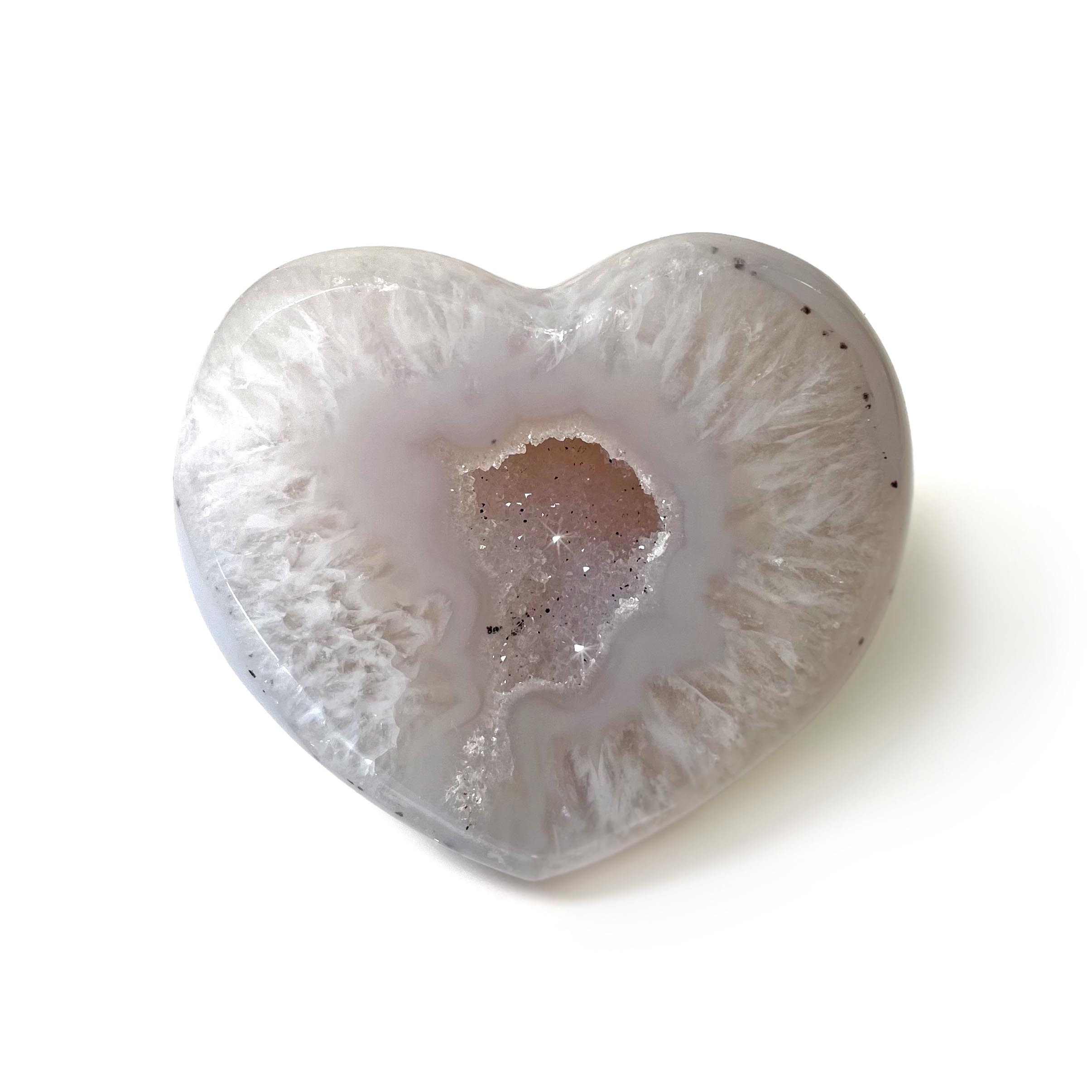 Agate Druze Heart on Lucite Stand