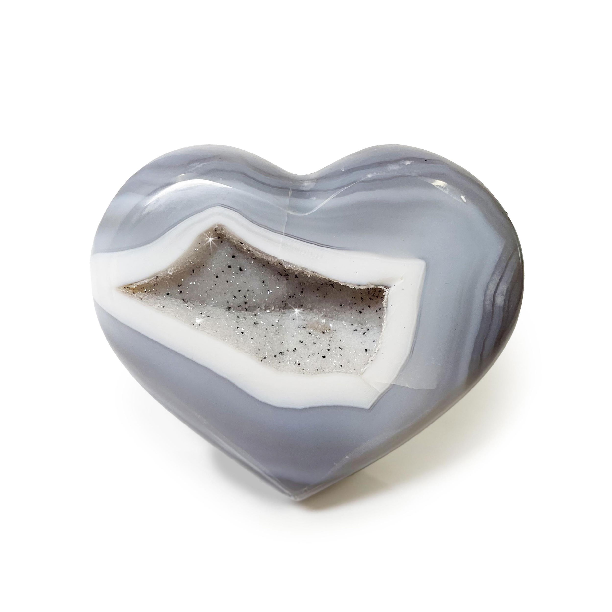 Agate Druze Heart on Lucite Stand