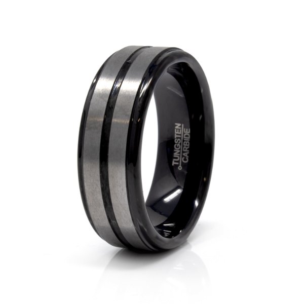 Closeup photo of Tungsten Ring Size 9.5 - Black & Silver Ion Plated