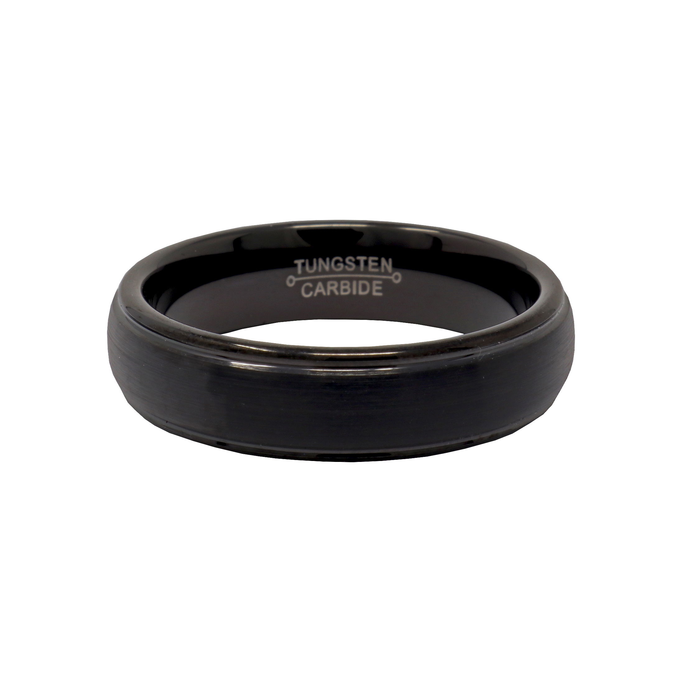 Tungsten Ring Size 9.5 - 6mm Domed Black Brushed Center