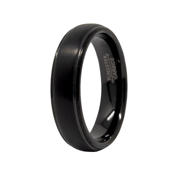 Closeup photo of Tungsten Ring Size 9.5 - 6mm Domed Black Brushed Center