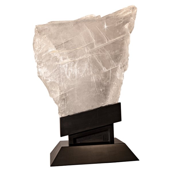 Closeup photo of Selenite Crystal Block Set In Custom Illuminated Stand From Utah