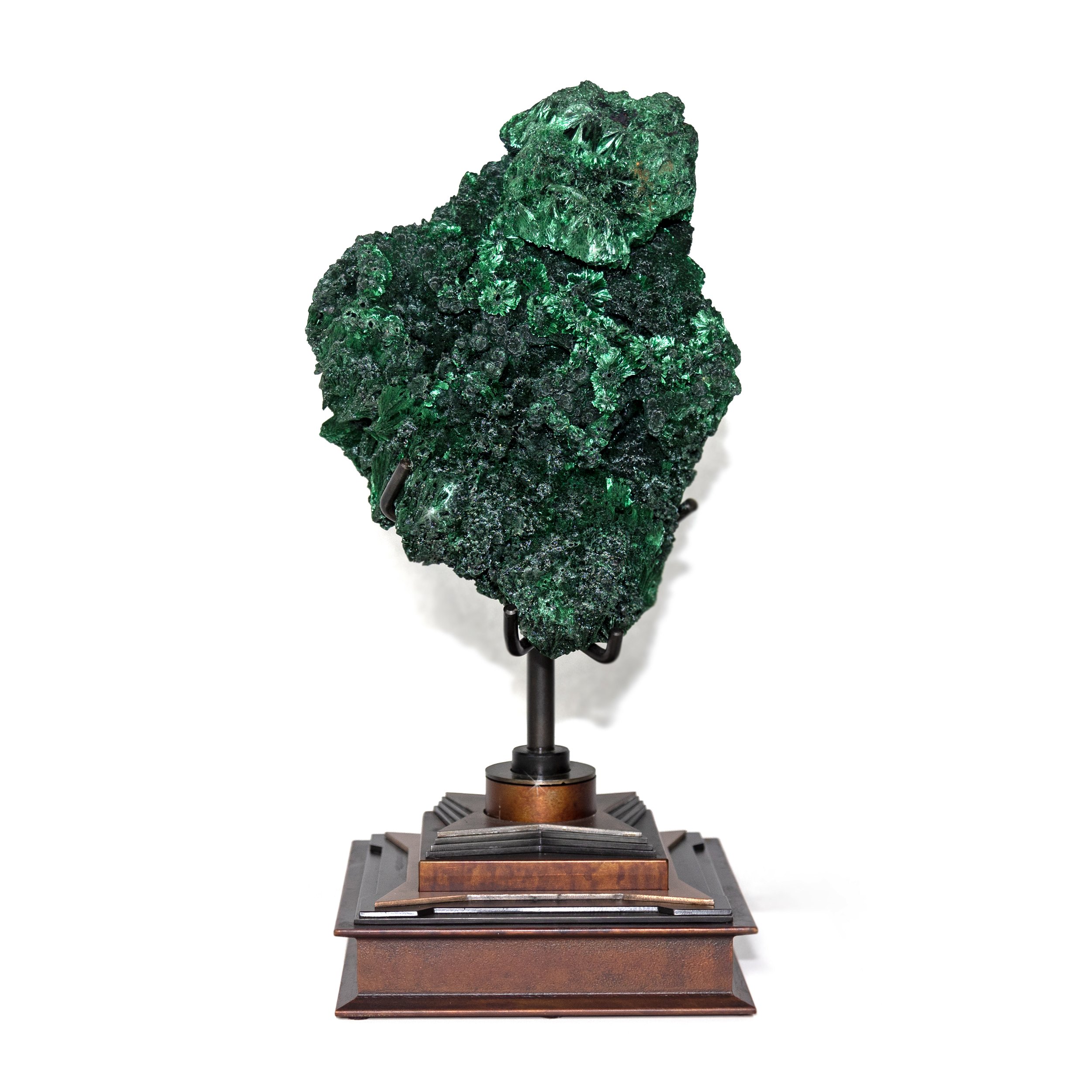 Fibrous Malachite Specimen On Custom Rotating Stand With Four Point Design - From Congo