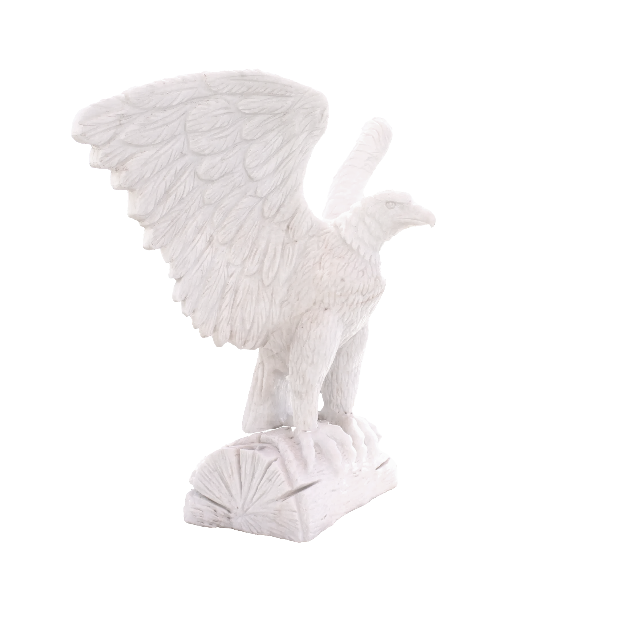 The Hand-Carved White Marble Eagle with Wings Spread is a breathtaking tribute to strength, freedom, and artistry. Sculpted with precision from premium white marble, this commanding figure captures the eagle mid-flight, its wings extended in a powerful display of motion and majesty. Every feather, talon, and contour is carved in exquisite detail, revealing the artisan’s dedication to realism and expression.With natural veining and subtle texture variations inherent to the marble, each piece is entirely unique—imbued with the quiet elegance and permanence of stone. Whether placed in a study, garden, or entryway, this sculpture serves as both a striking decorative statement and a symbol of courage and clarity. A timeless work of art for collectors and admirers of noble form. Hand-Carved White Marble Eagle with Wings Spread