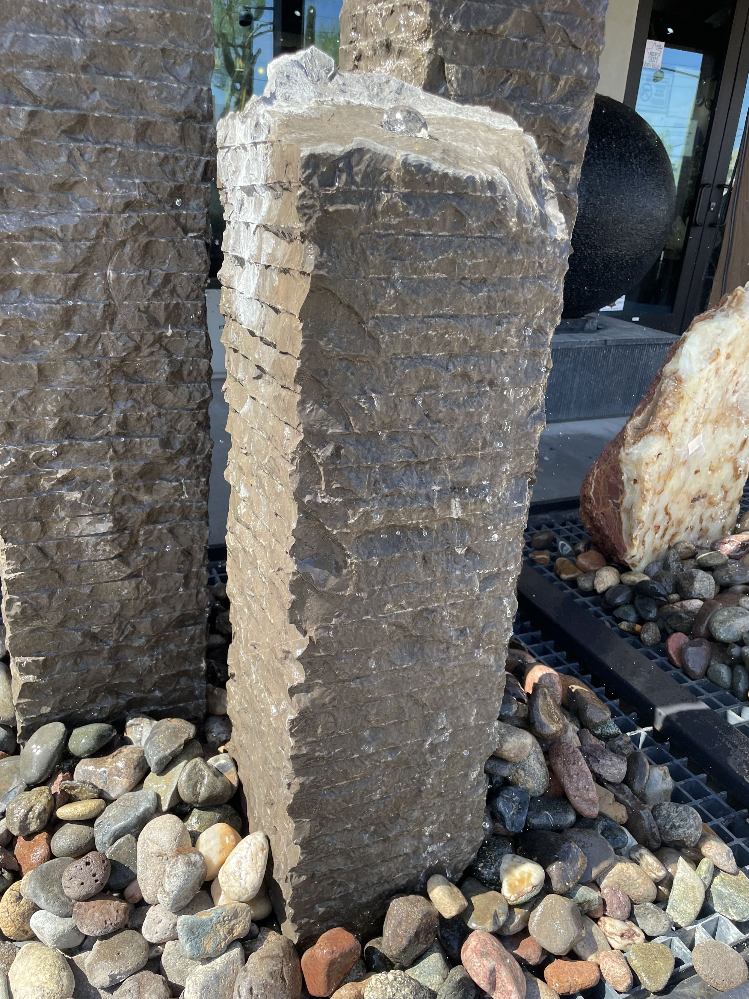 Black Travertine Fountain Chiseled Column - Small