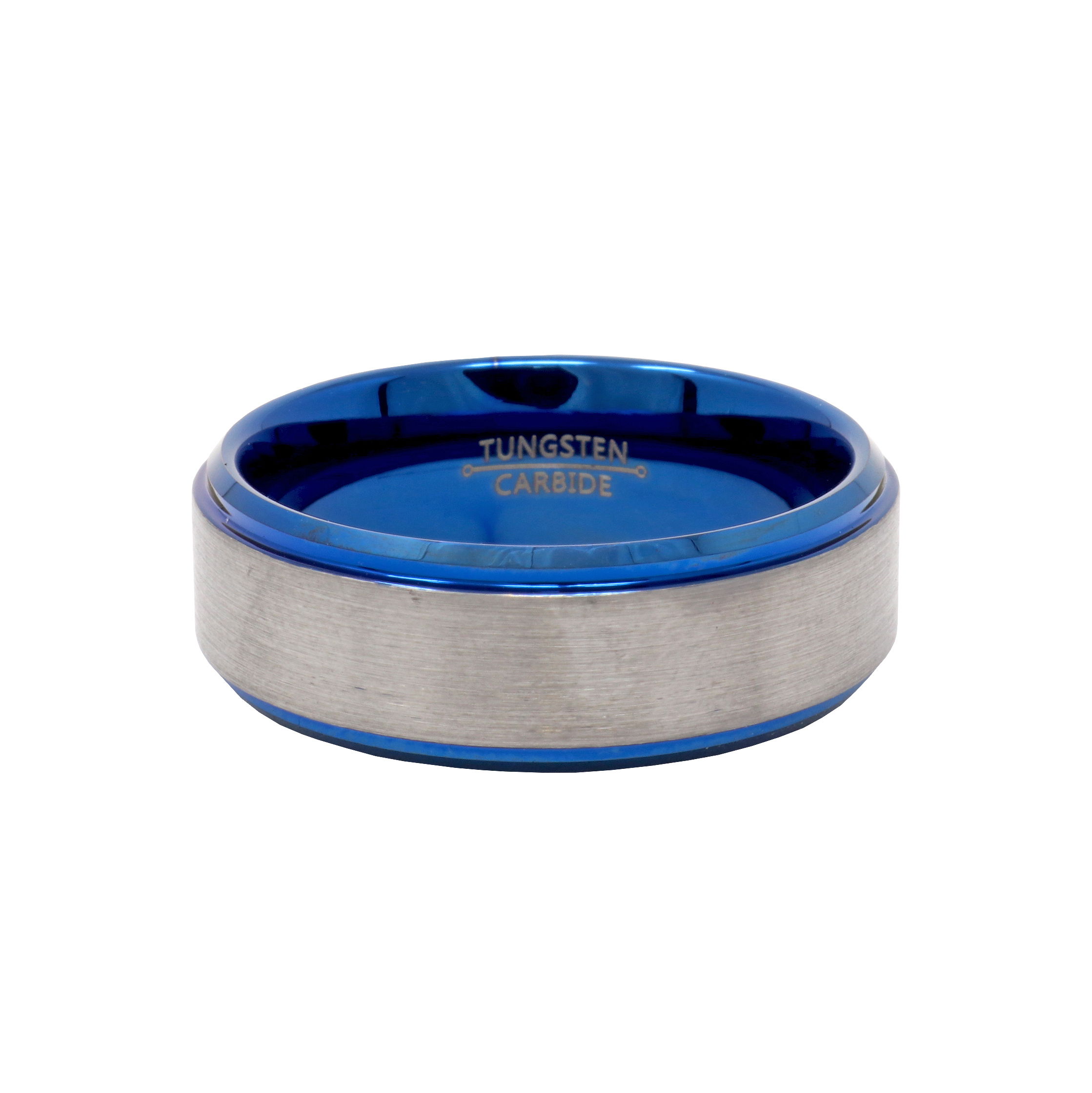 Tungsten Ring Size 15 with Electric Blue Ip Plating Interior 8mm