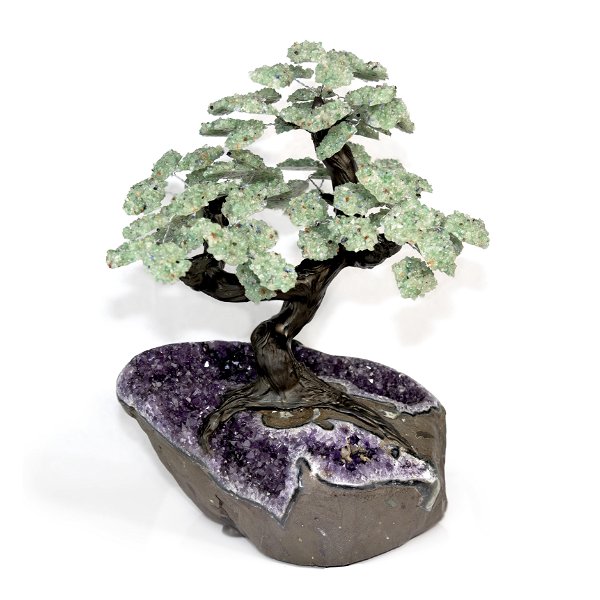 Closeup photo of Aventurine Tree On Amethyst Geode Base With Clay Polymer Trunk