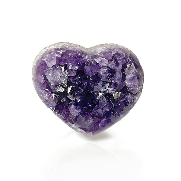 Closeup photo of Amethyst Druze Heart With Acrylic V Heart Stand