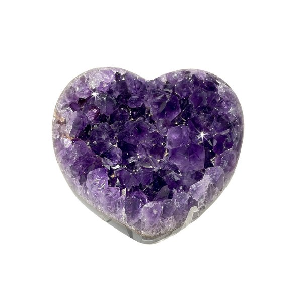 Closeup photo of Amethyst Druze Heart With Acrylic Cluster Stand