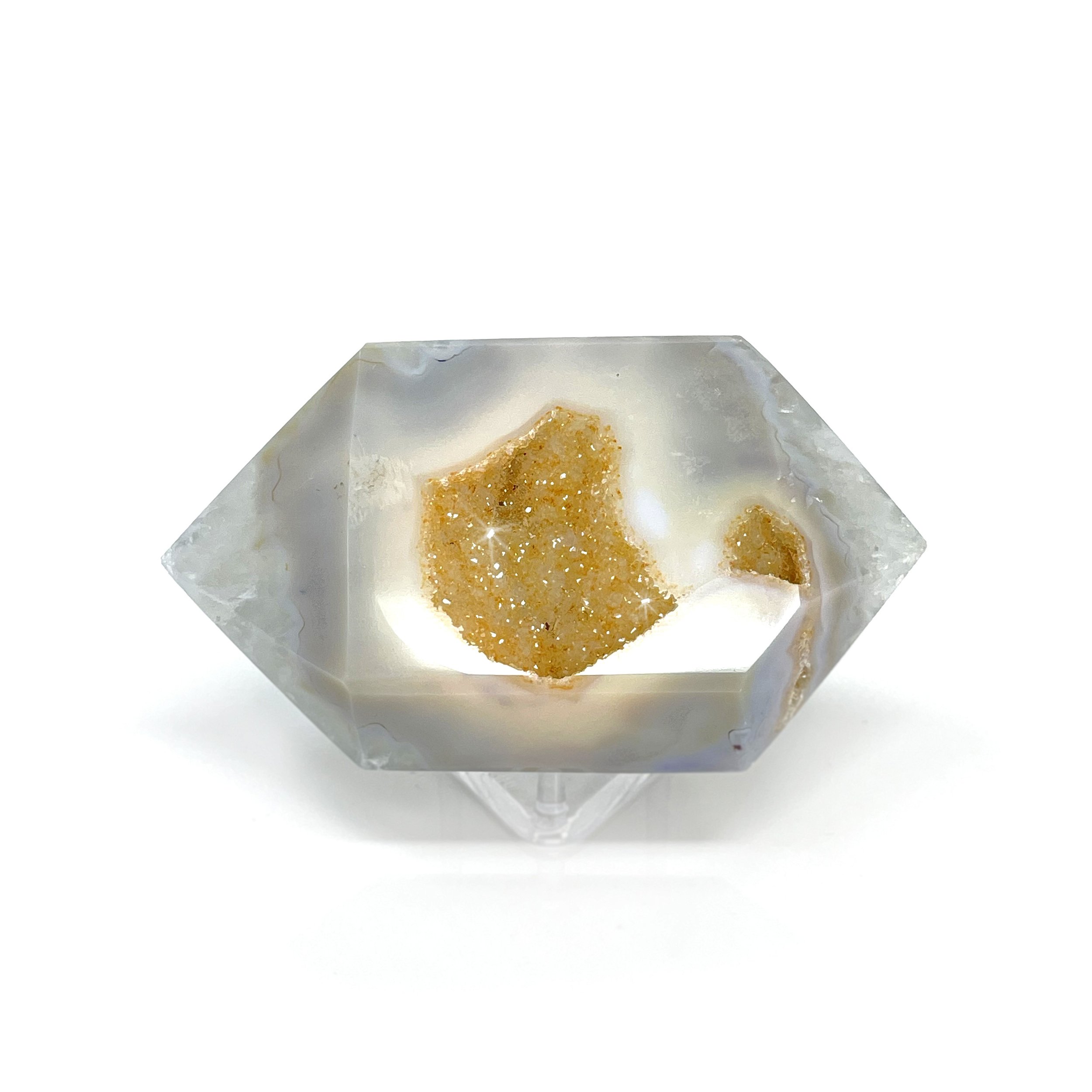 Agate Druze Double Terminated Point With Citrine Druze