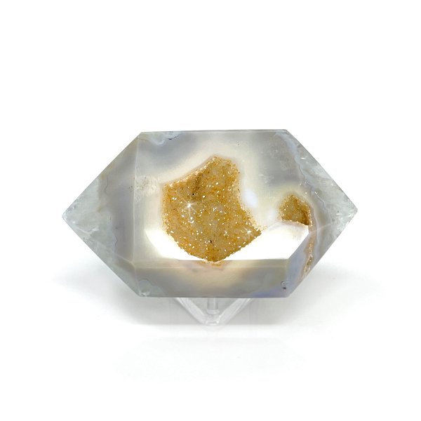 Closeup photo of Agate Druze Double Terminated Point With Citrine Druze