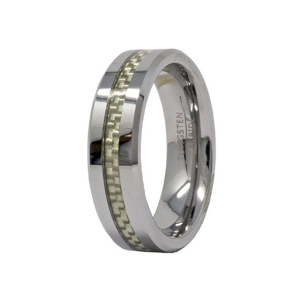 Closeup photo of Tungsten Ring Size 5 - 6mm Gray Carbon Fiber Inlay