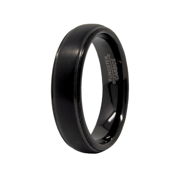 Closeup photo of Tungsten Ring Size 7 - 6mm Domed Black Brushed Center