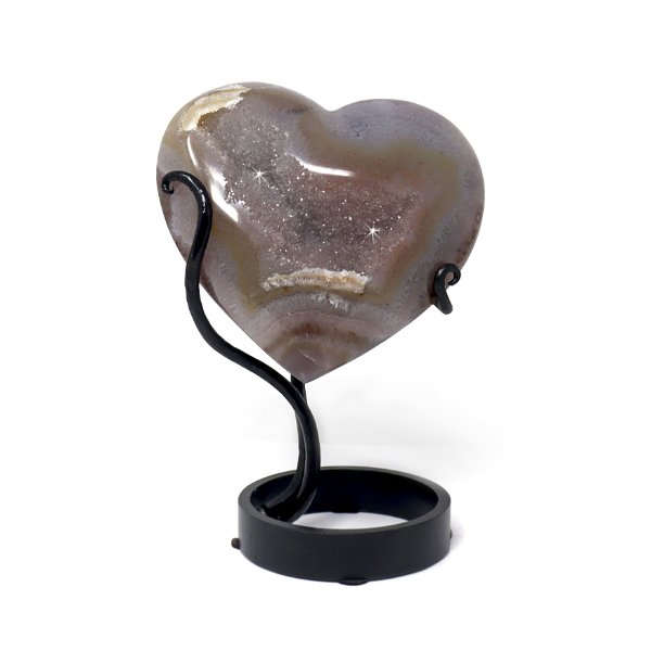 Closeup photo of Agate Druze Heart On Custom Spiral Stand With Soft Hues