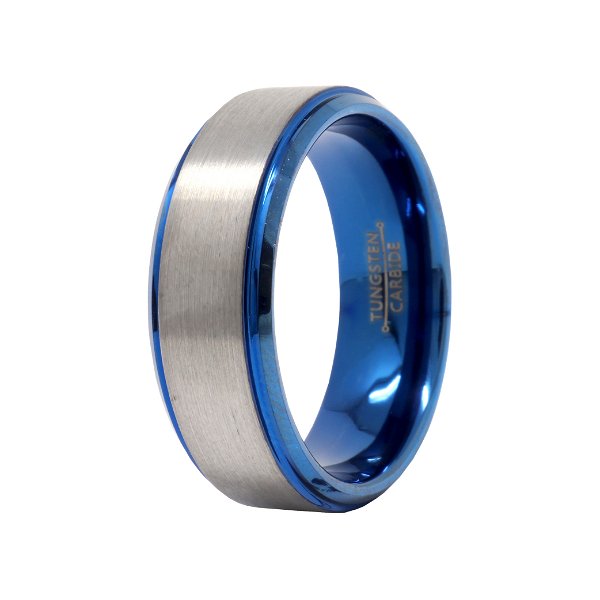 Closeup photo of Tungsten Ring Size 11.5 With Electric Blue Ip Plating Interior 8mm