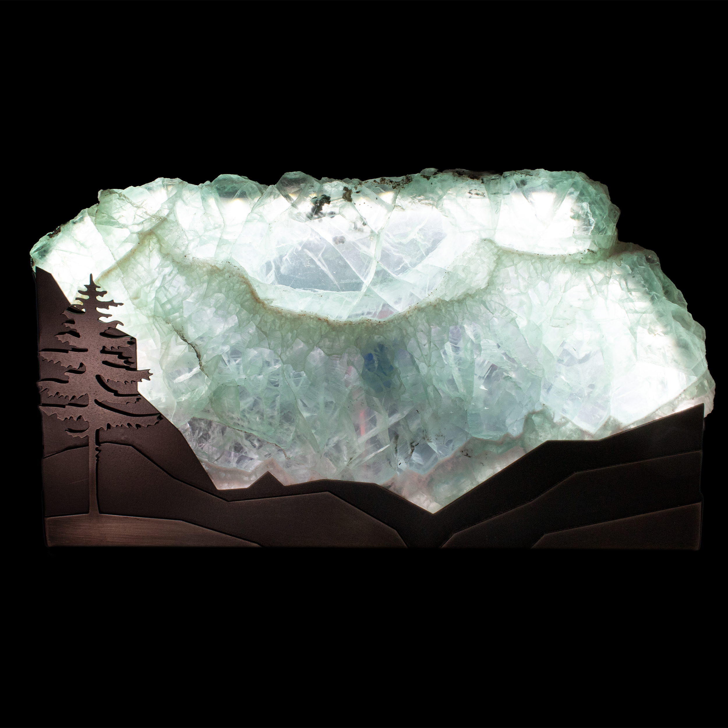 Rainbow Fluorite Slice In Custom Table Luminary