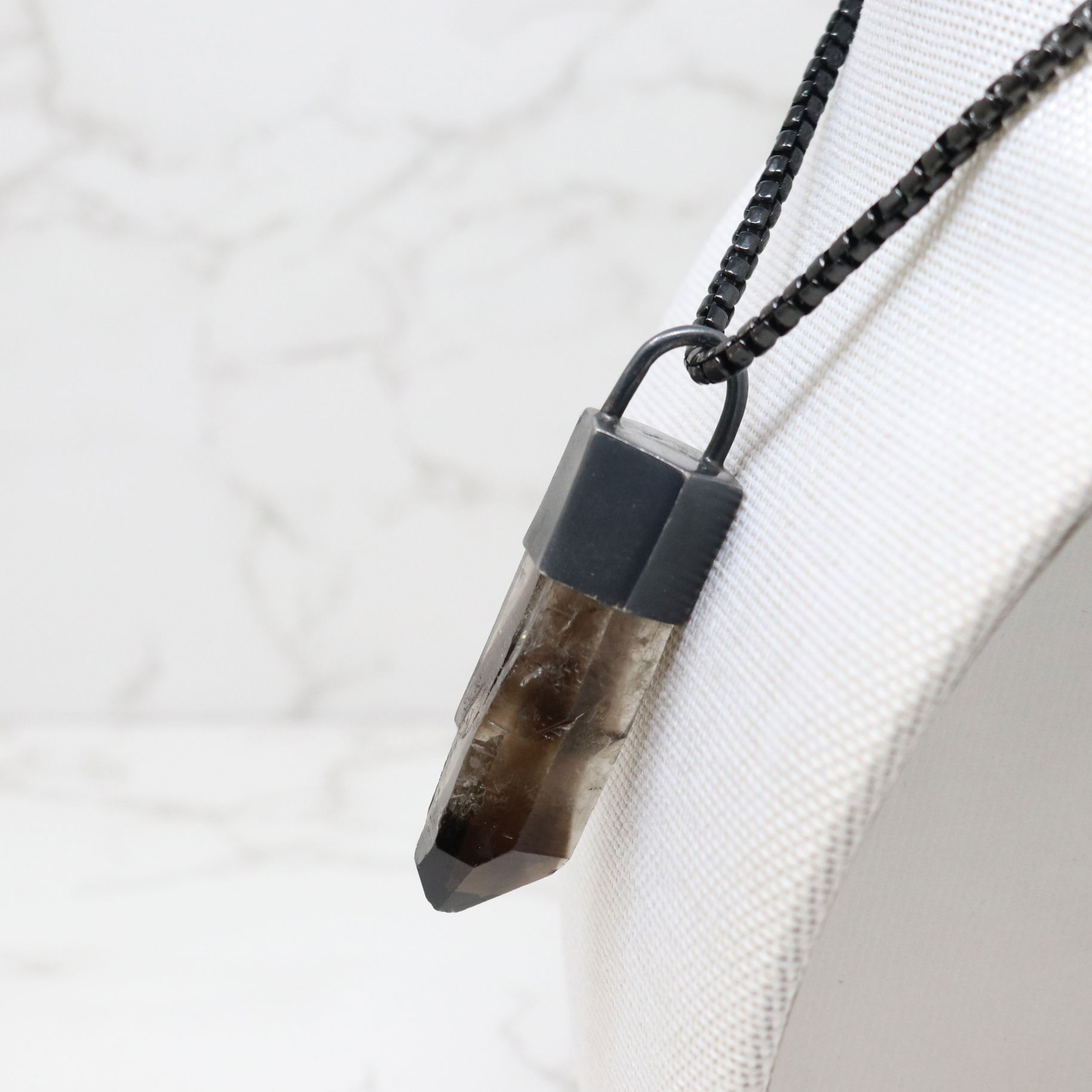 Smoky Point Crystal Pendant in Oxidized Cap Bail