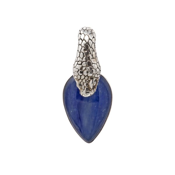 Closeup photo of Kyanite Pendant - Cabochon With Snake Head Bail