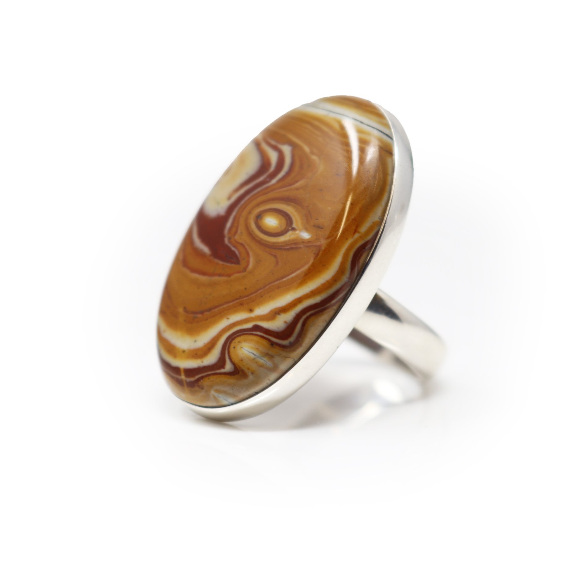Willow Creek Jasper Ring - Oval Cabochon With Simple 925 Sterling Silver Bezel & Band Sz8
