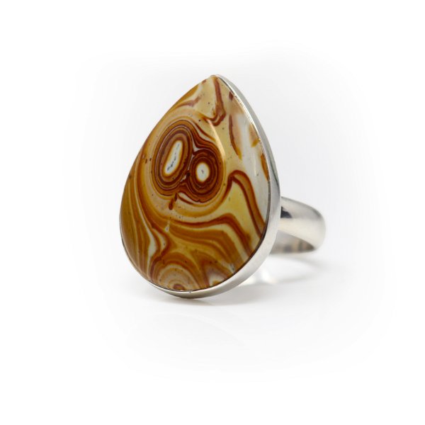 Closeup photo of Willow Creek Jasper Ring - Pear Cabochon With Simple 925 Sterling Silver Bezel & Band Sz8