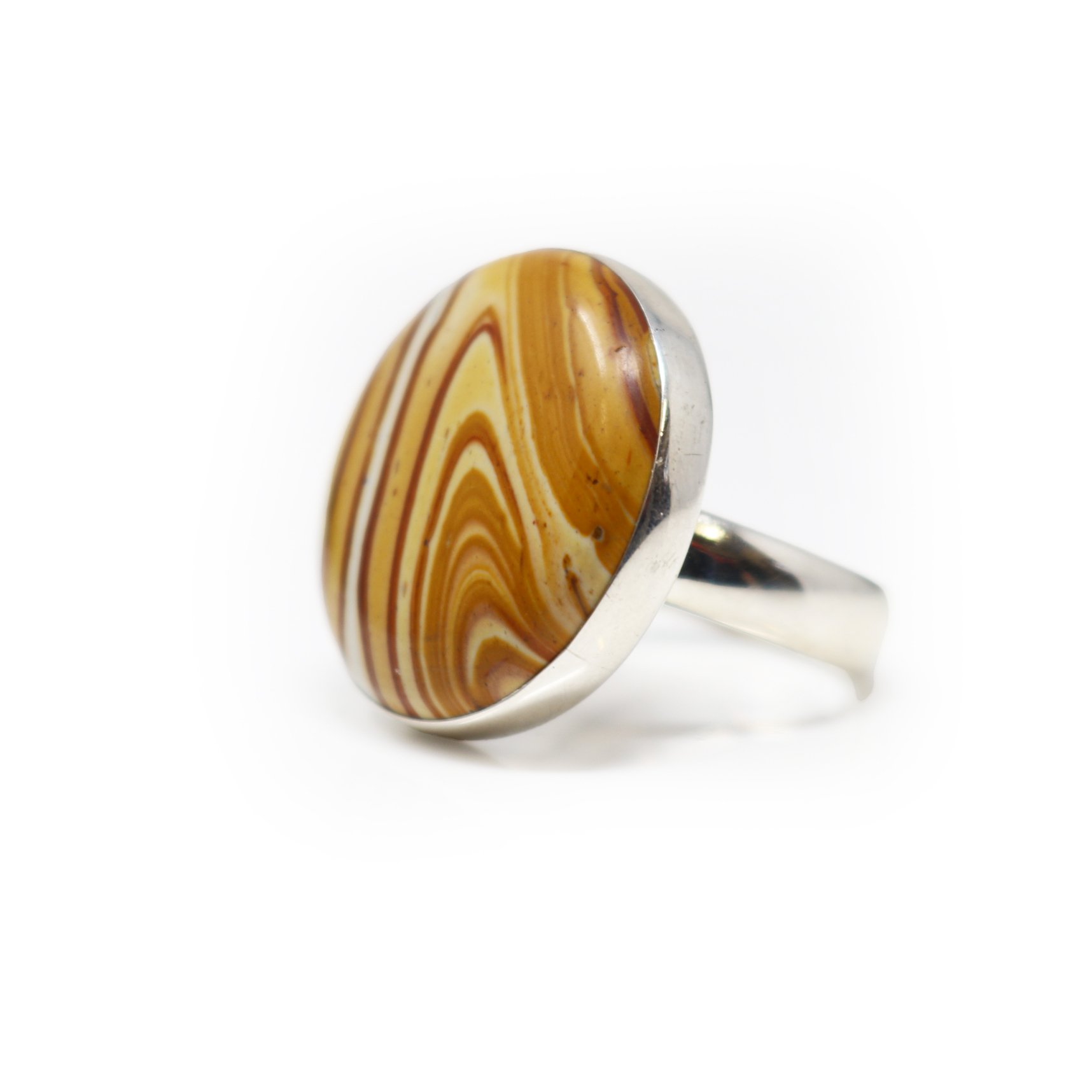 Willow Creek Jasper Ring - Simple Round Cabochon With 925 Sterling Silver Bezel & Band - Deep Red Banding With Cream & Tan Hues Sz6