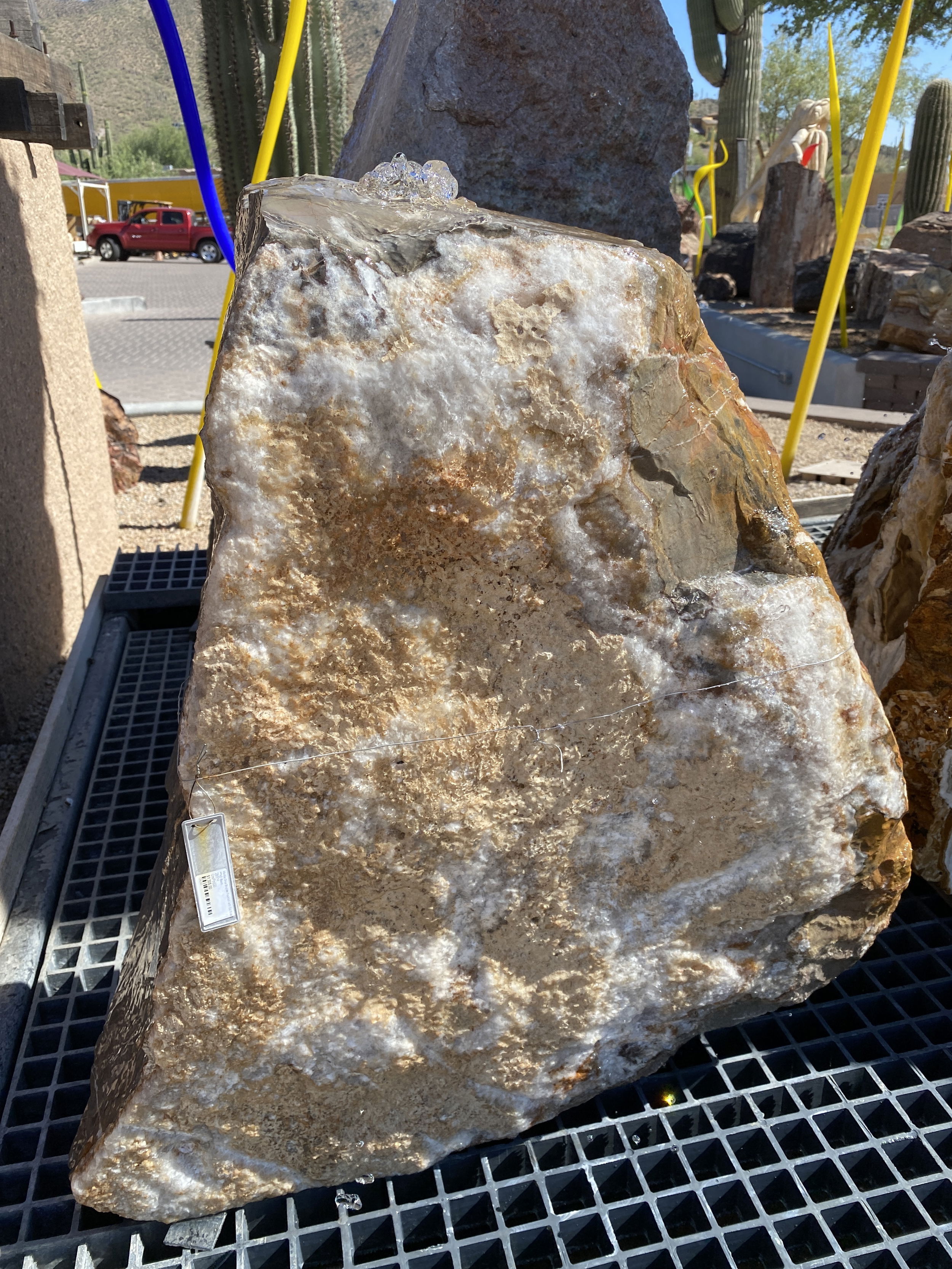 Marble Onyx Boulder Fountain With Cut Side