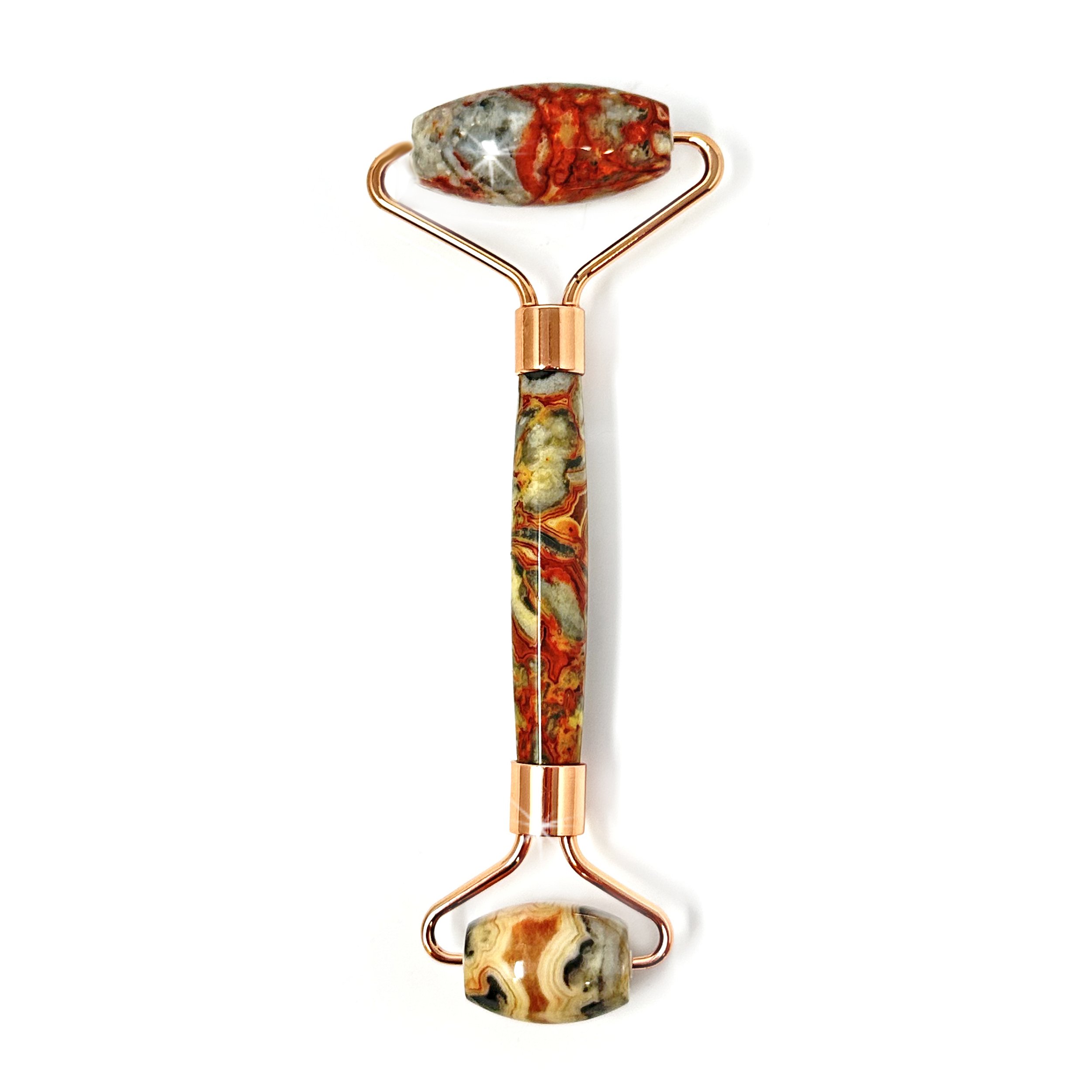 Crazy Lace Agate Facial Roller with Rose Gold Hardware