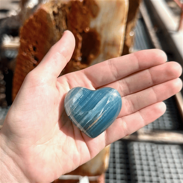 Closeup photo of Argentinian Blue Calcite Heart