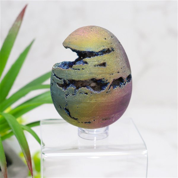 Closeup photo of Rainbow Titanium Druze Carved Egg