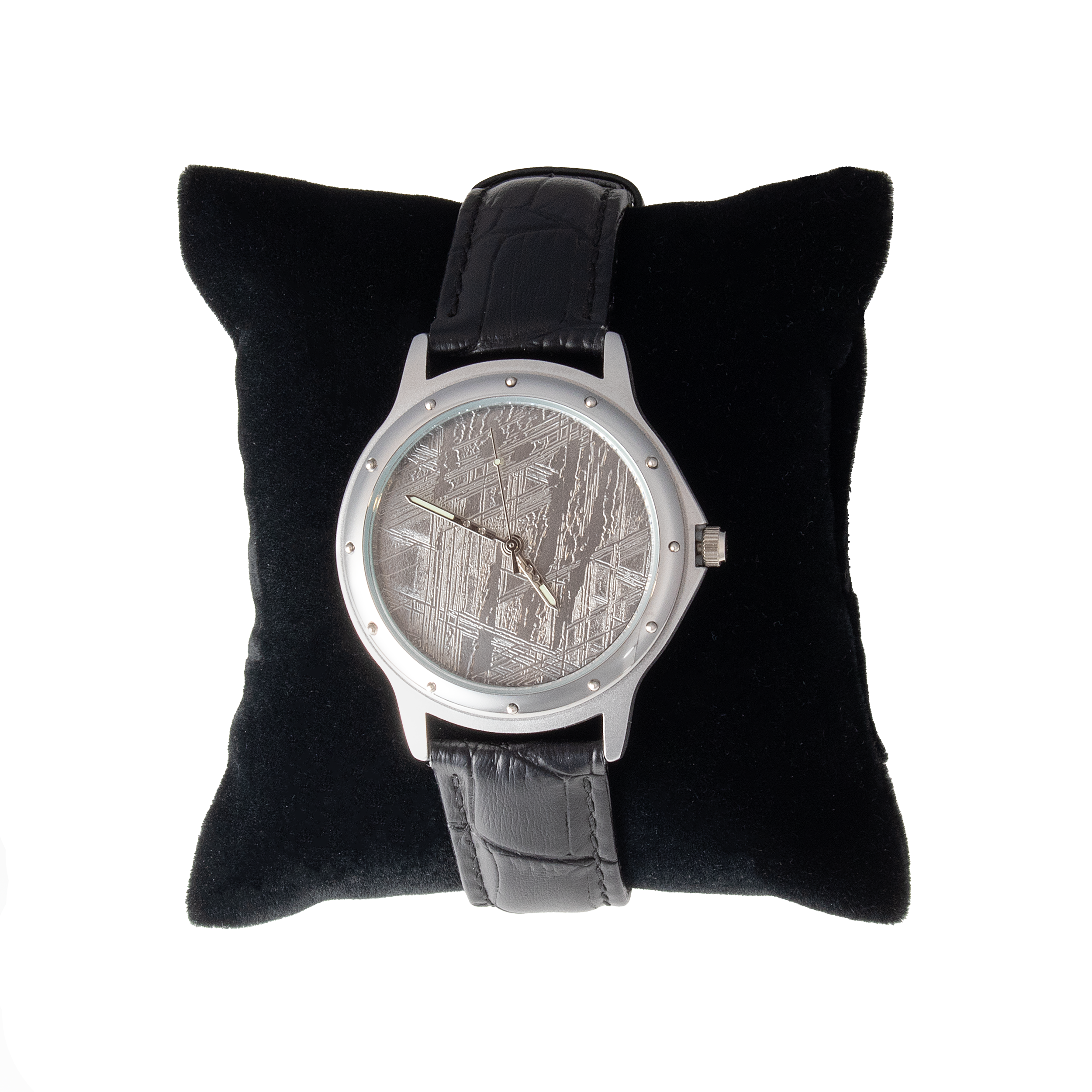 Muonionalusta Meteorite Watch - Automatic with Black Leather Band and White Gold IP Plating