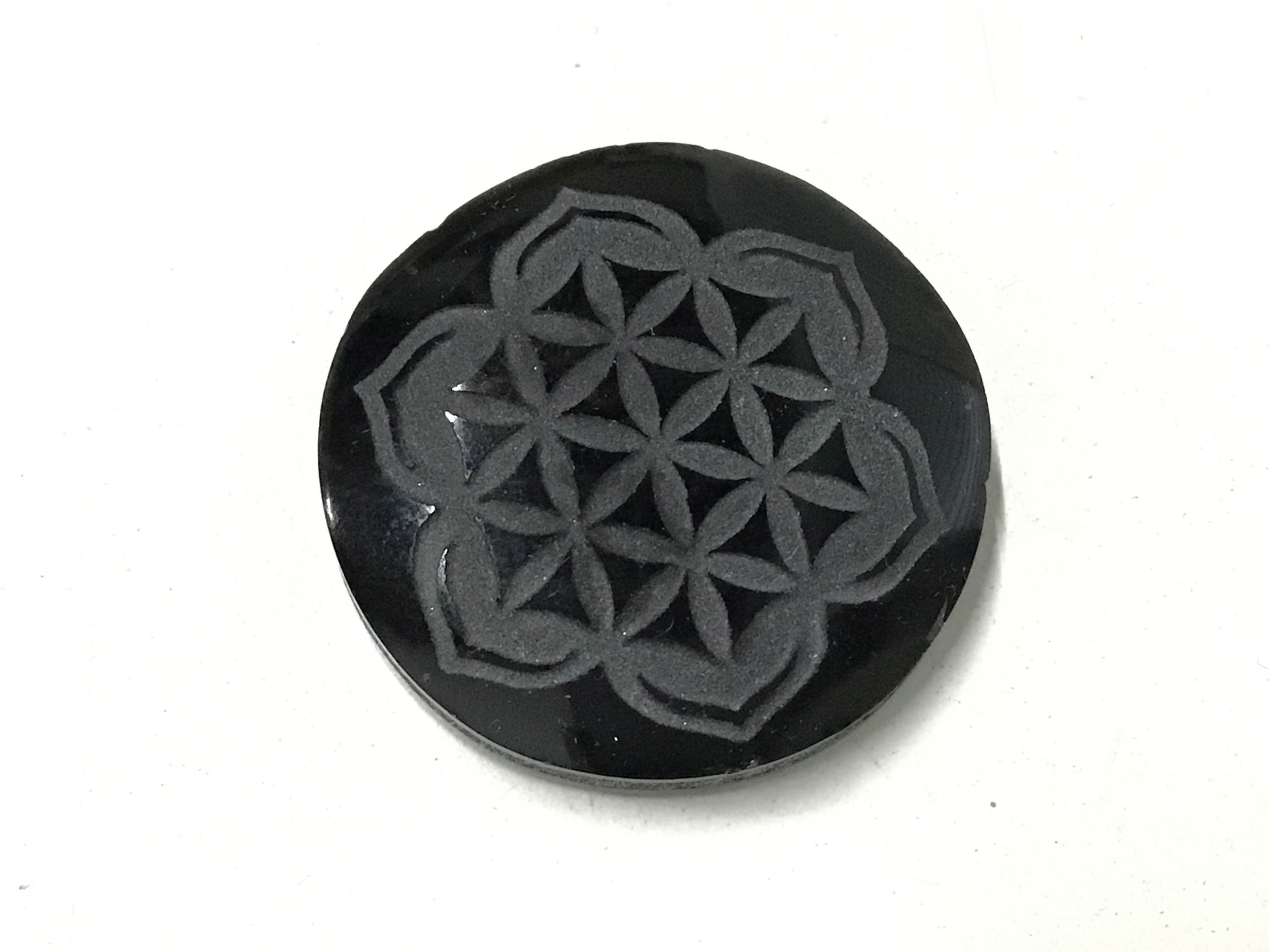 Obsidian Symbol Cabochon - Flower of Life in Flower Obsidian Symbol Cabochon - Flower of Life in Flower - Sacred Geometry