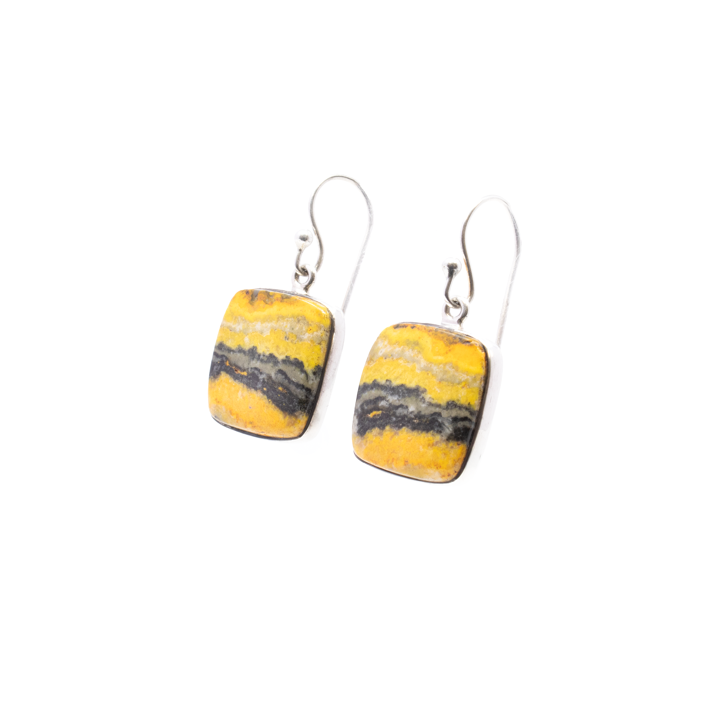 Bumblebee Jasper Dangle Earrings - Square Cabochon with Rounded Edges & 925 Sterling Silver Bezel