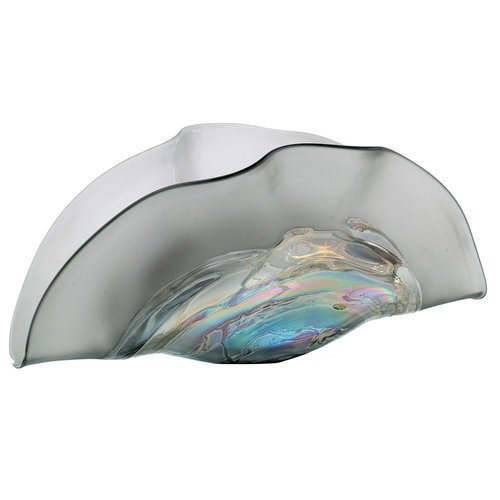 Glass Vase - Gray Frosted Iridescent Clam Shell