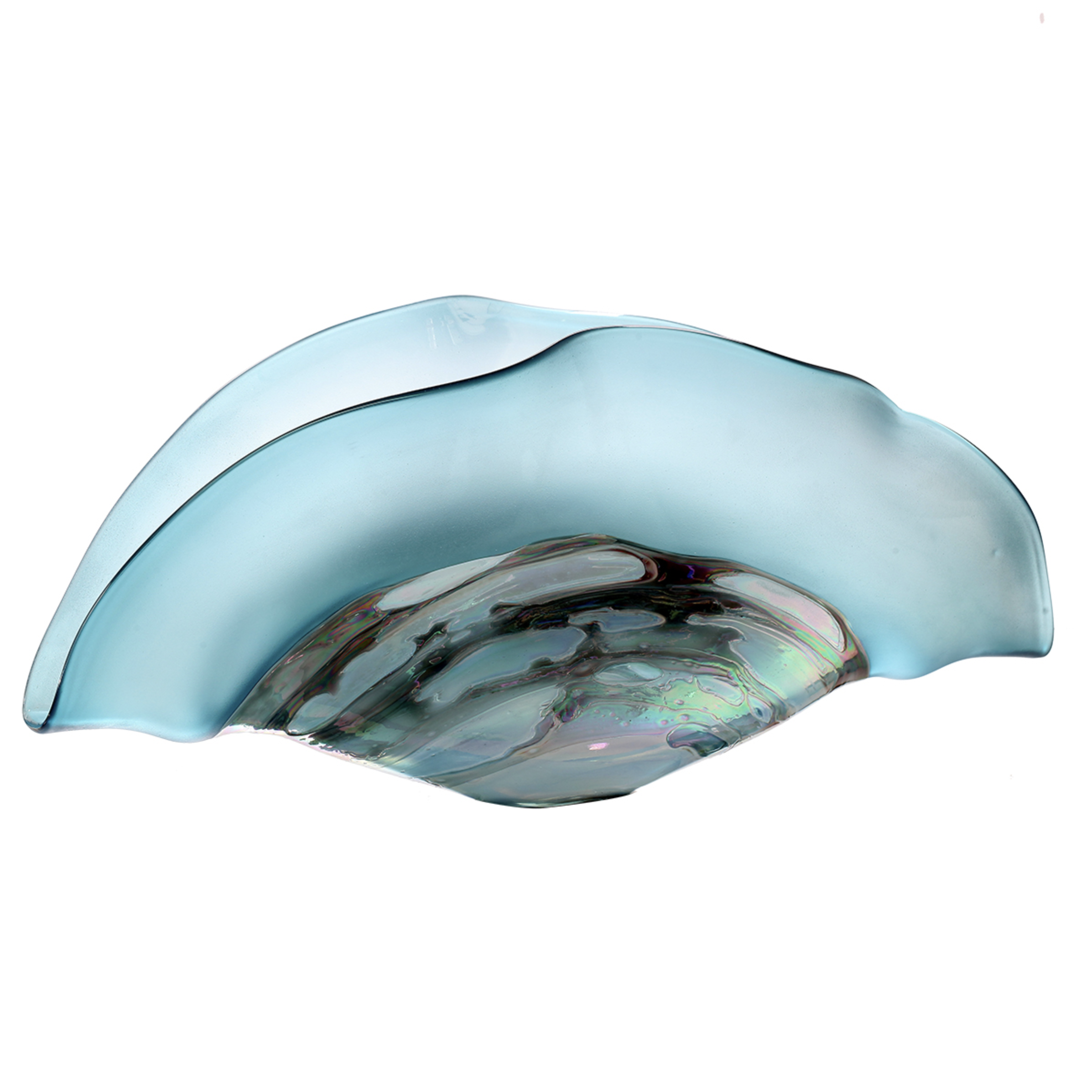 Frosted & Iridescent Blue Glass Clam Shell