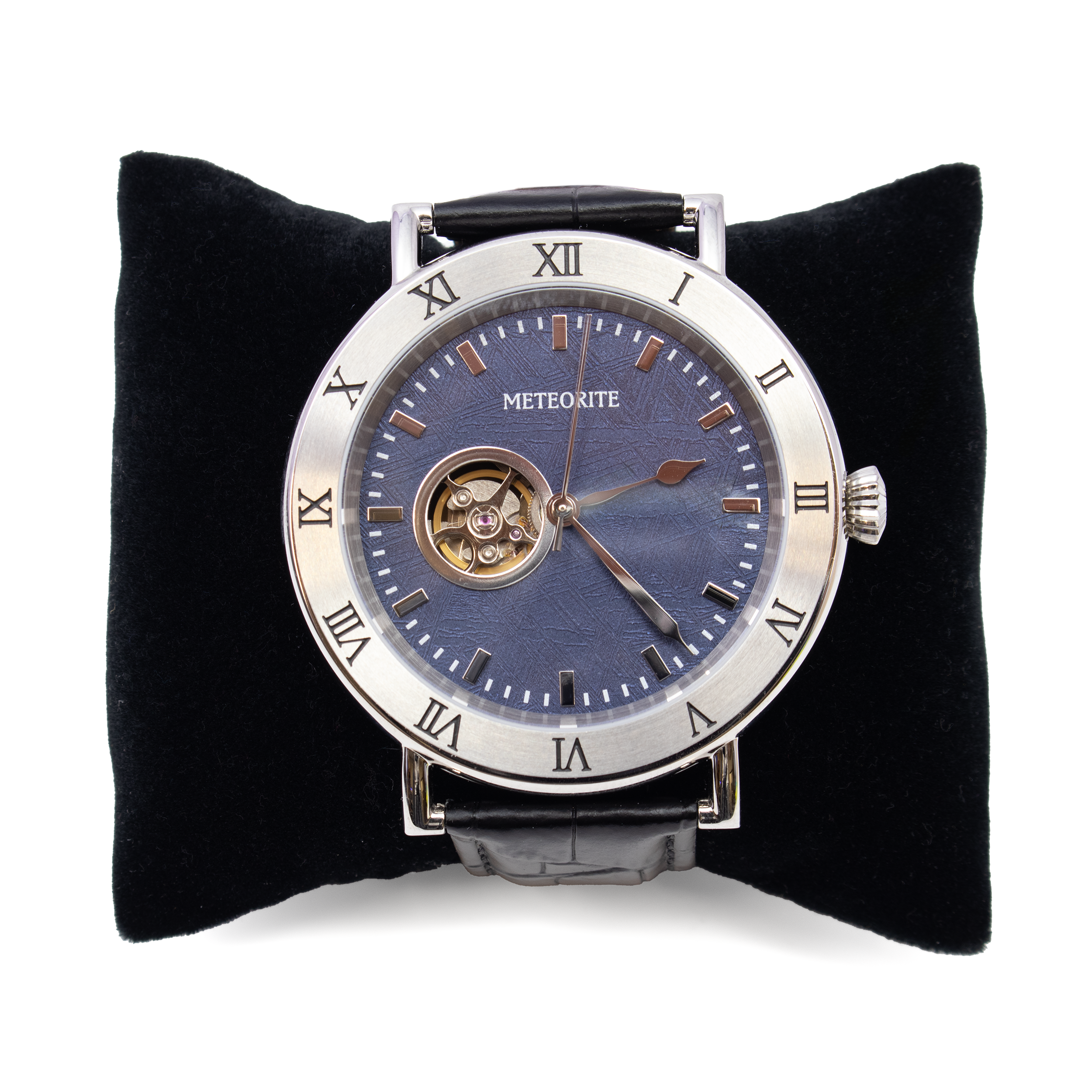 Muonionalusta Meteorite Watch - Miyota Movement with Black Leather Band and Blue IP Plating