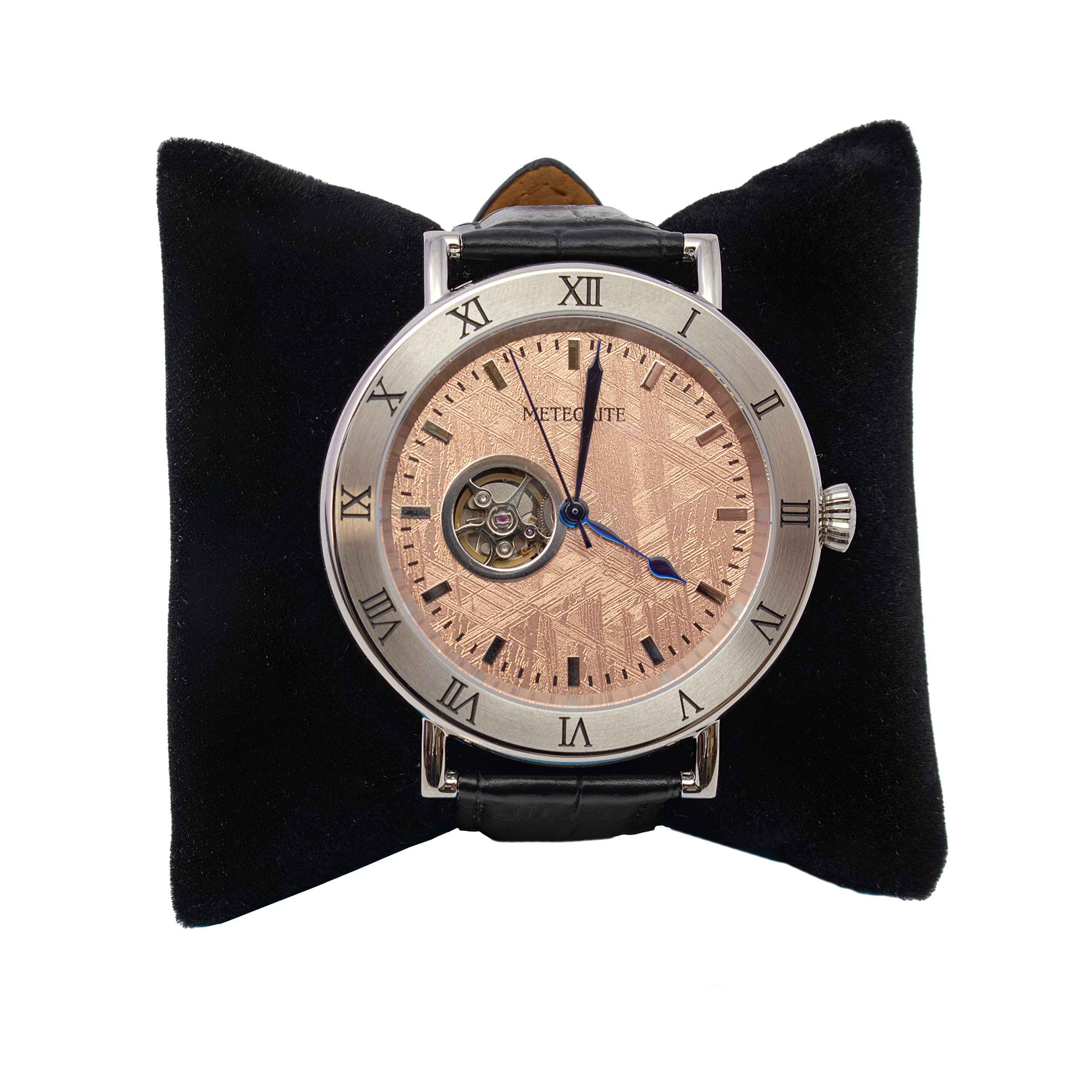 Muonionalusta Meteorite Watch - Miyota Movement with Black Leather Band and Rose Gold IP Plating