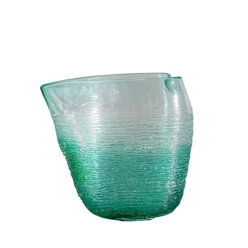 Teal Glass Vase - Textured Organic Oval Shape