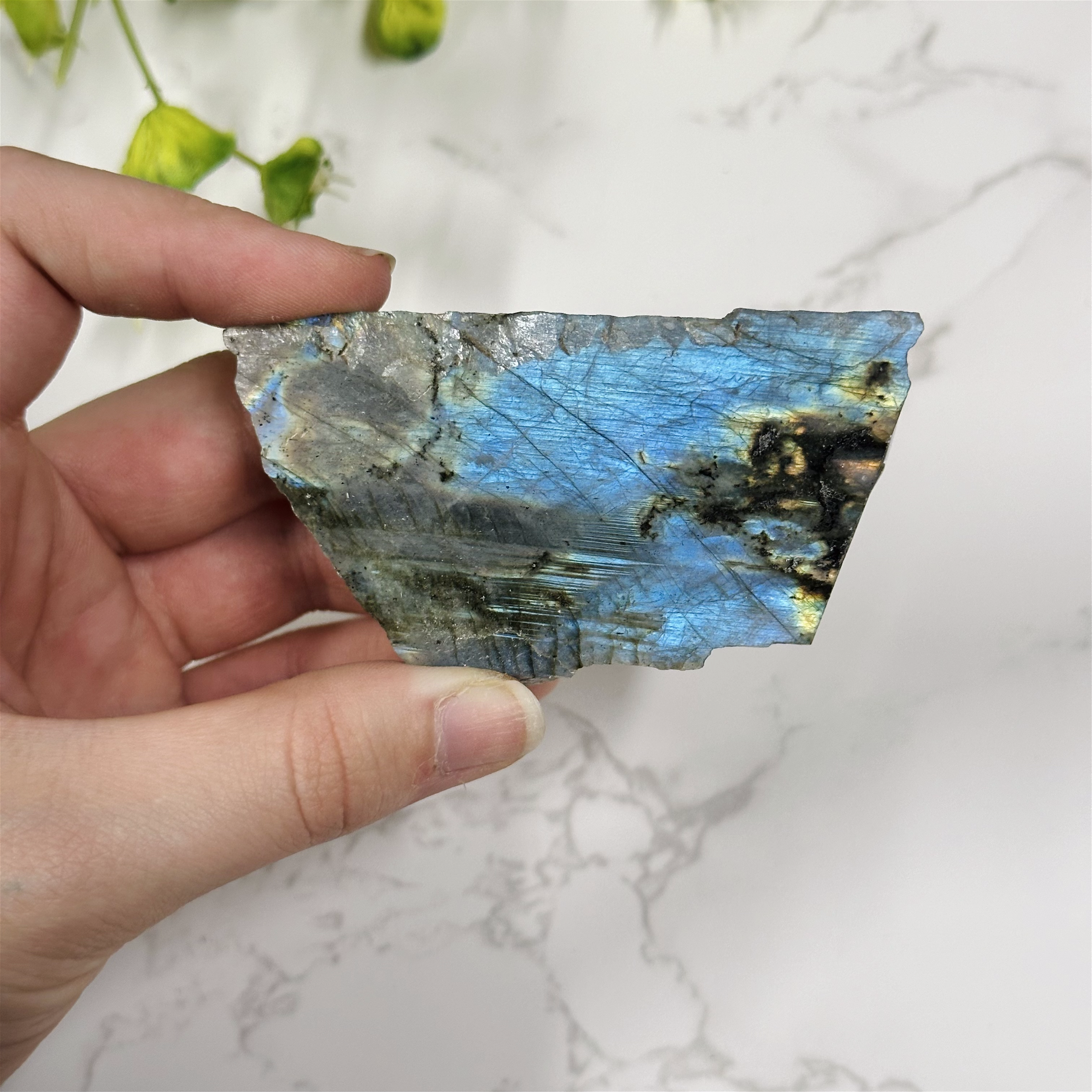 Labradorite Specimen with Natural Edge and Heart Shaped Inclusion (Free Stand with Purchase)