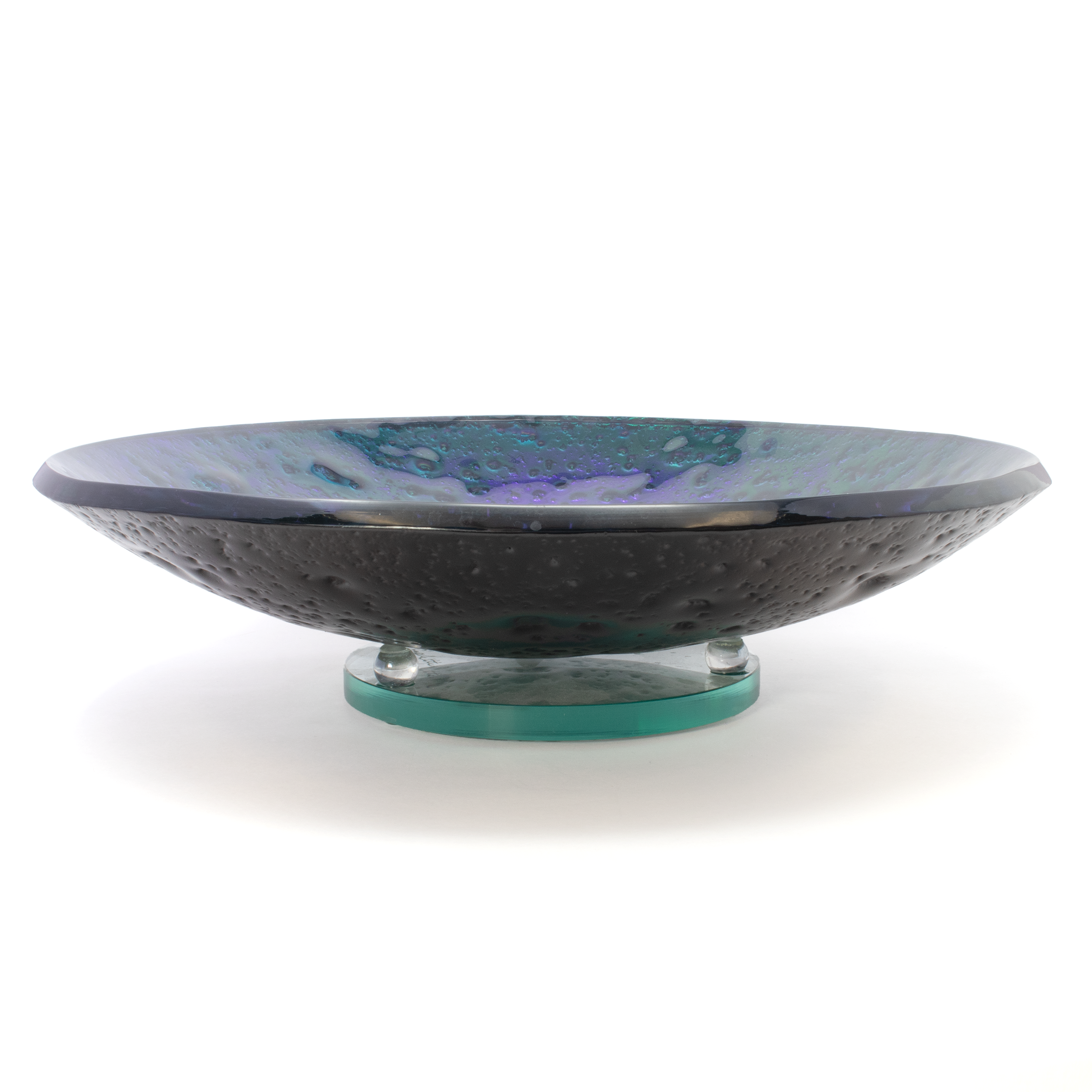 Dichroic Glass Round Vessel - Green & Blue