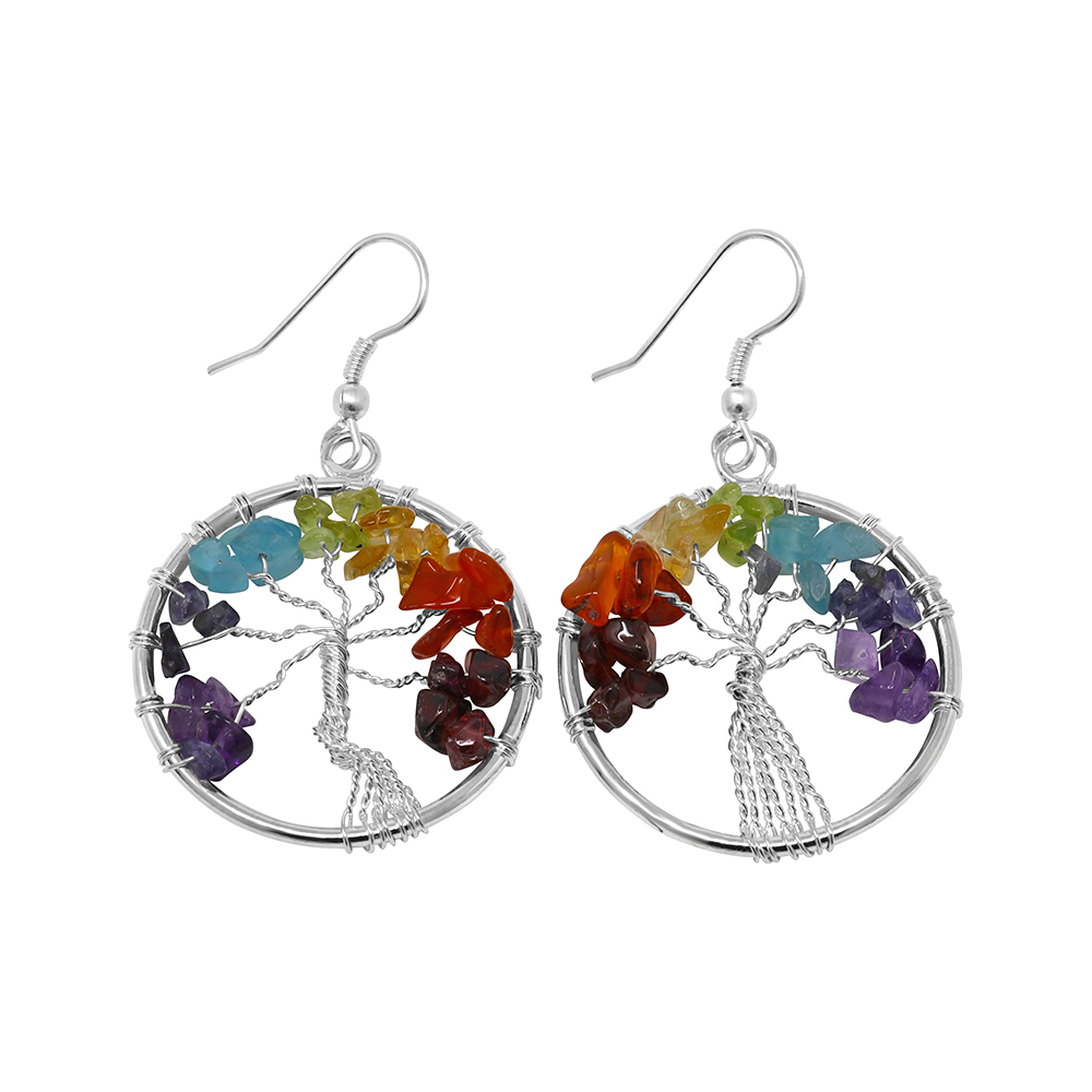 7 Chakra Wire Wrapped Tree of Life Earrings - Sacred Geometry