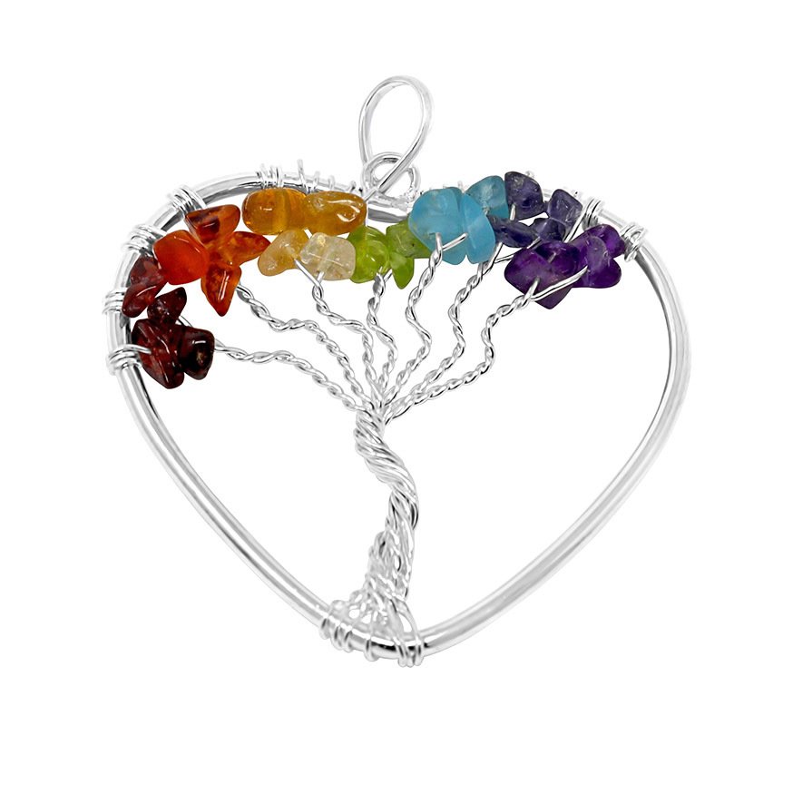 7 Chakra Tree Of Life Heart Pendant